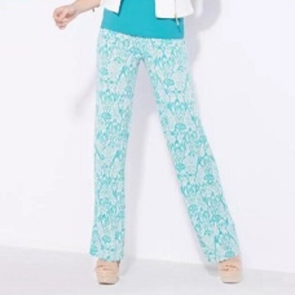 IMAN Global Chic Teal Luxury Resort Palazzo Pant Ikat Print Size Medium Short - Picture 10 of 10